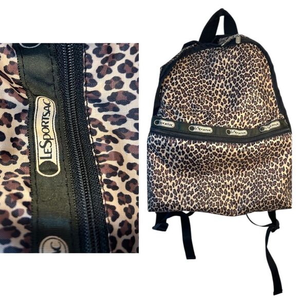 Lesportsac LEOPARD BACKPACK BLACK BROWN ANIMAL PRINT CHEETAH TRAVEL Candace - Picture 1 of 16